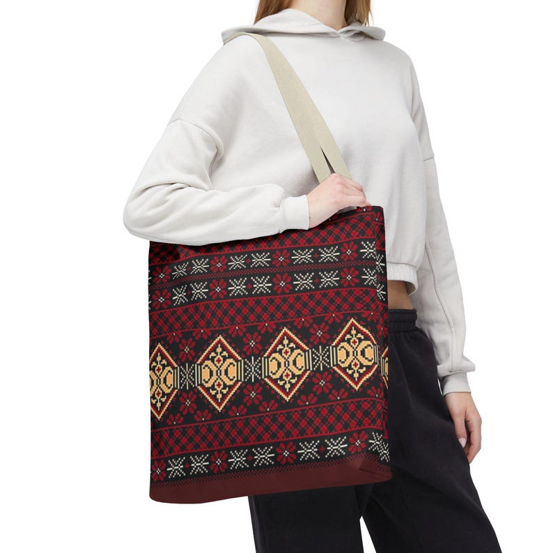 Red Aztec Boho Tote Bag | Geometric Tribal Pattern Tote image 12