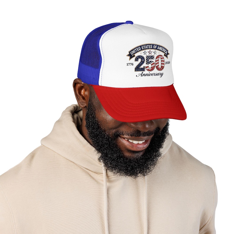 Casquette trucker 250e 250e anniversaire des États-Unis | 1776-2026 Chapeau patriotique en mousse image 9