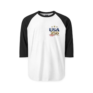 USA 250 Anniversary logo Raglan Shirt | American flag stars stripes image 8