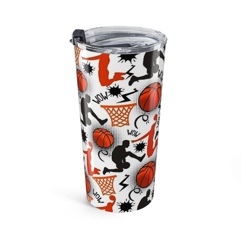 Back To Schol stainless steel body,Basketball Pattern Tumbler 20oz | Sport, Ball, Player Silhouettes image 4