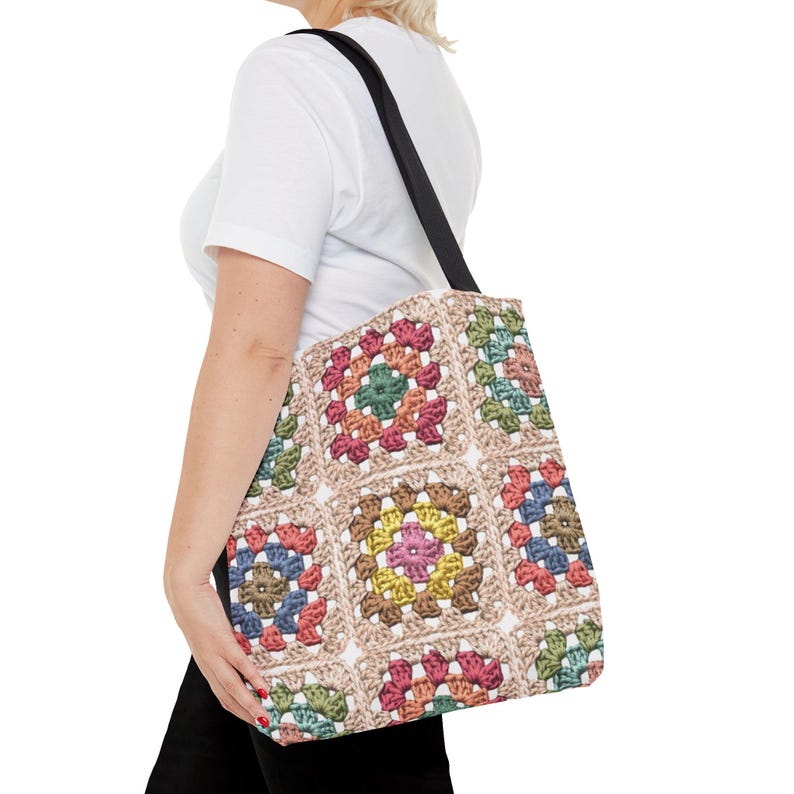Colorful Crochet Granny Squares Tote | Pattern All-Over-Print Bag image 4