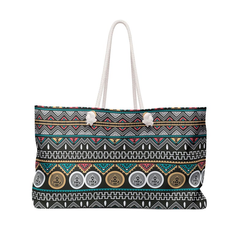 Boho Tribal Pattern Weekender Bag | Aztec Chevron Travel Tote image 2