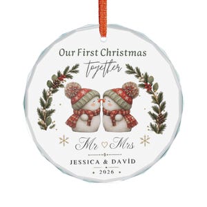 Snowman Couple Ornament | Personalized Crystal Glass for Our First Christmas image 2