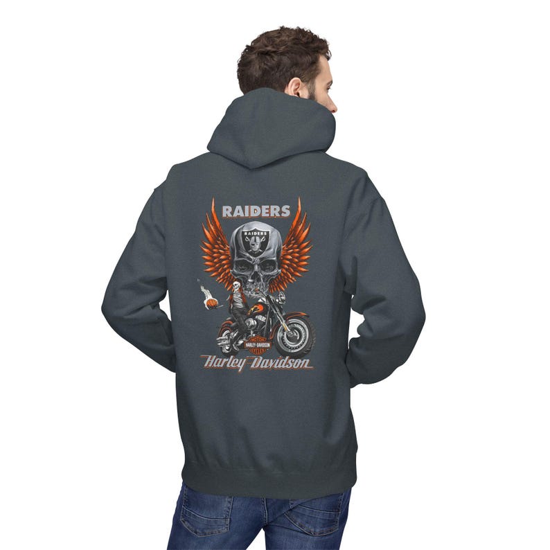 Harley Davidson fans Hoodie, motorcycle riders, vintage style | Biker Skull Floral Chest Graphic image 11