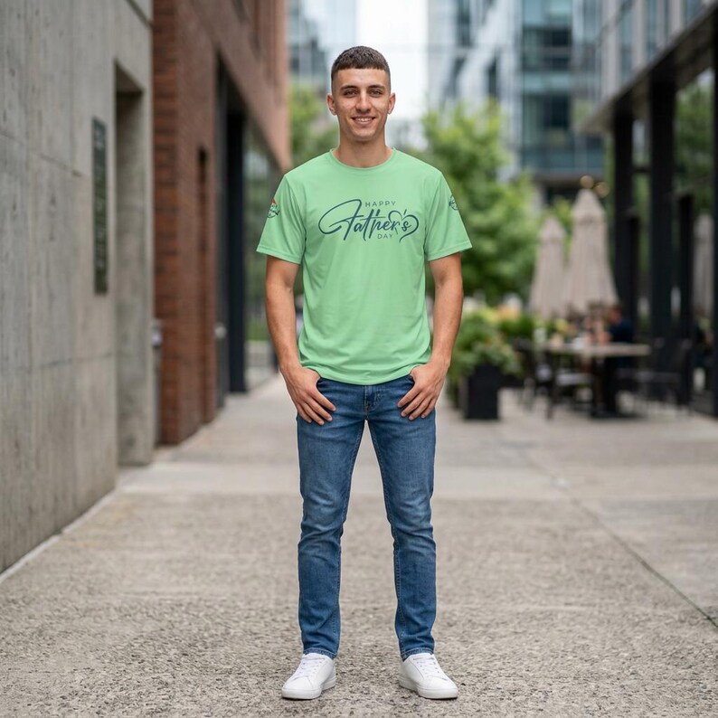 Maglia sportiva da uomo con scritta "Happy Father's Day" / Scritta "Dad" sul retro immagine 5