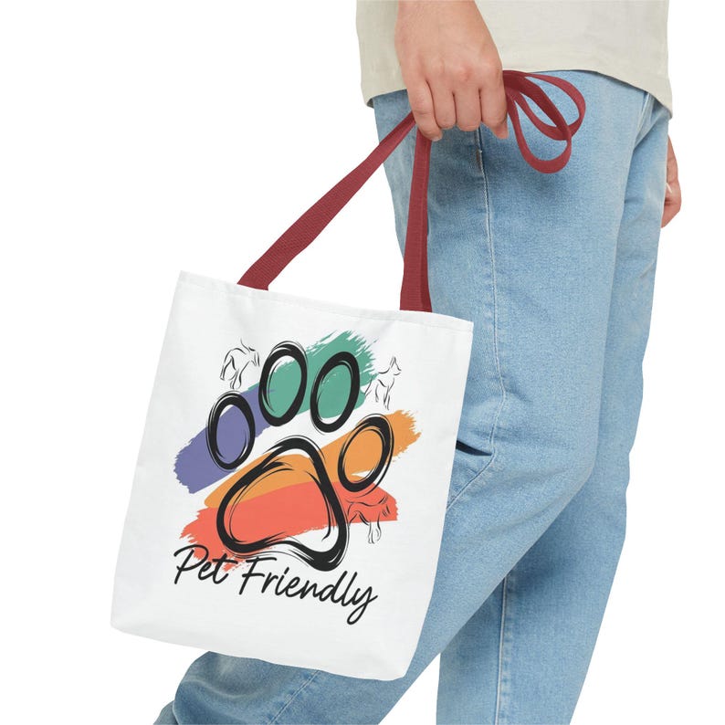 Colorful Paw Print Pet Friendly Tote Bag | Animal Lover Tote image 6