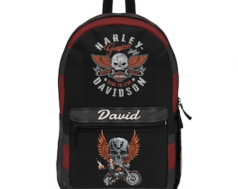 Personalized Vintage Harley Davidson Motorcycle Backpack | Skull Riders Graphic