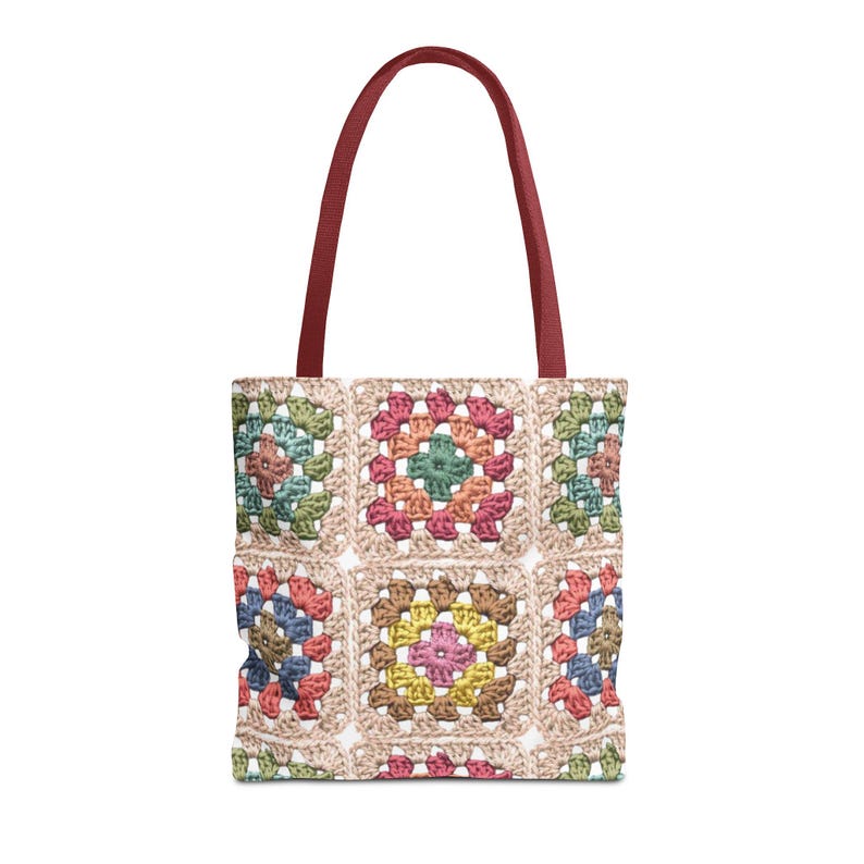 Colorful Crochet Granny Squares Tote | Pattern All-Over-Print Bag image 1