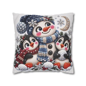 Kerstsneeuwpop met pinguïns kussensloop | Kerstdecoratie voor thuis afbeelding 9