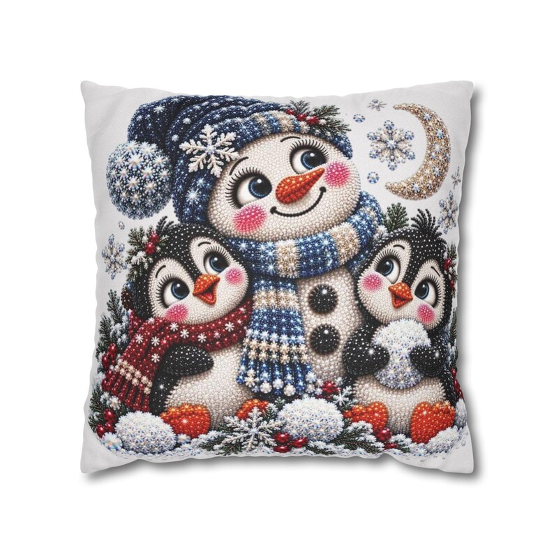Kerstsneeuwpop met pinguïns kussensloop | Kerstdecoratie voor thuis afbeelding 9