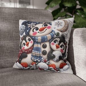 Kerstsneeuwpop met pinguïns kussensloop | Kerstdecoratie voor thuis afbeelding 8