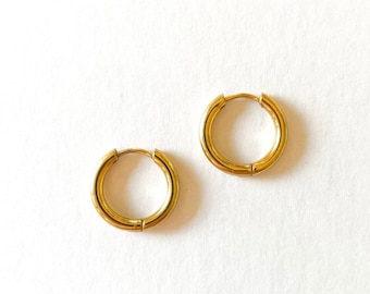 Huggie Hoop Earrings 8mm, 12mm - Gold