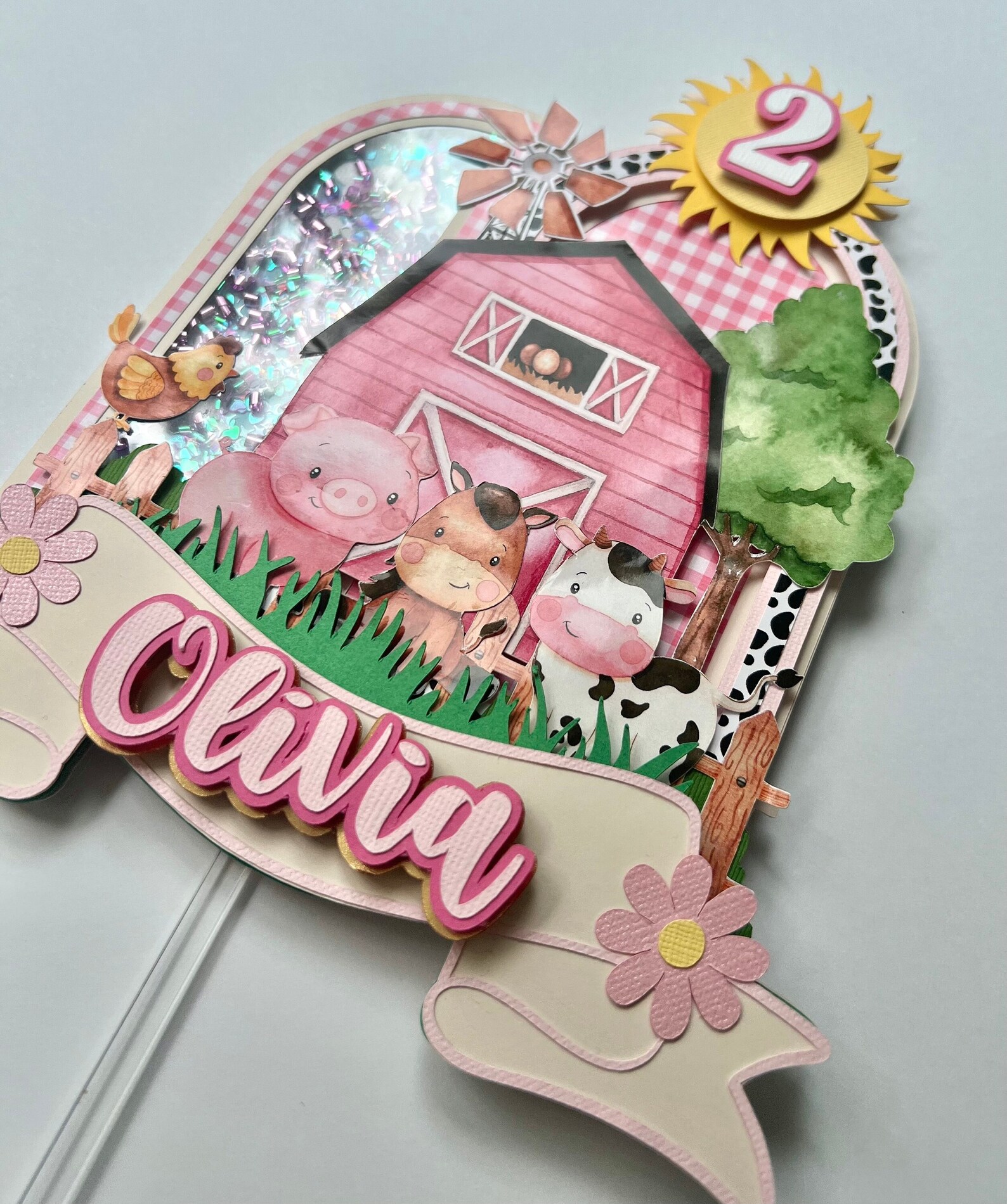 Farm Cake Topper, Cute Farm Cake Topper, Pink Farm Cake Topper, Farm ...