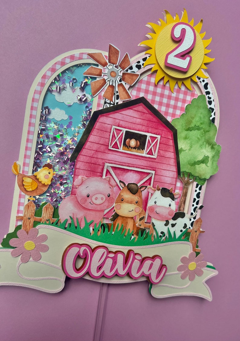 Farm Cake Topper, Cute Farm Cake Topper, Pink Farm Cake Topper, Farm ...