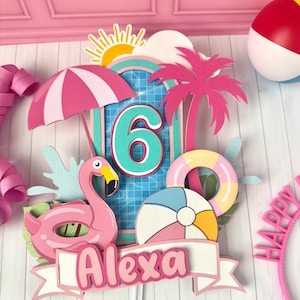 Pool Party Cake Topper, Summer Girl Birthday, Summer Splash Birthday, Tropical Cake Topper