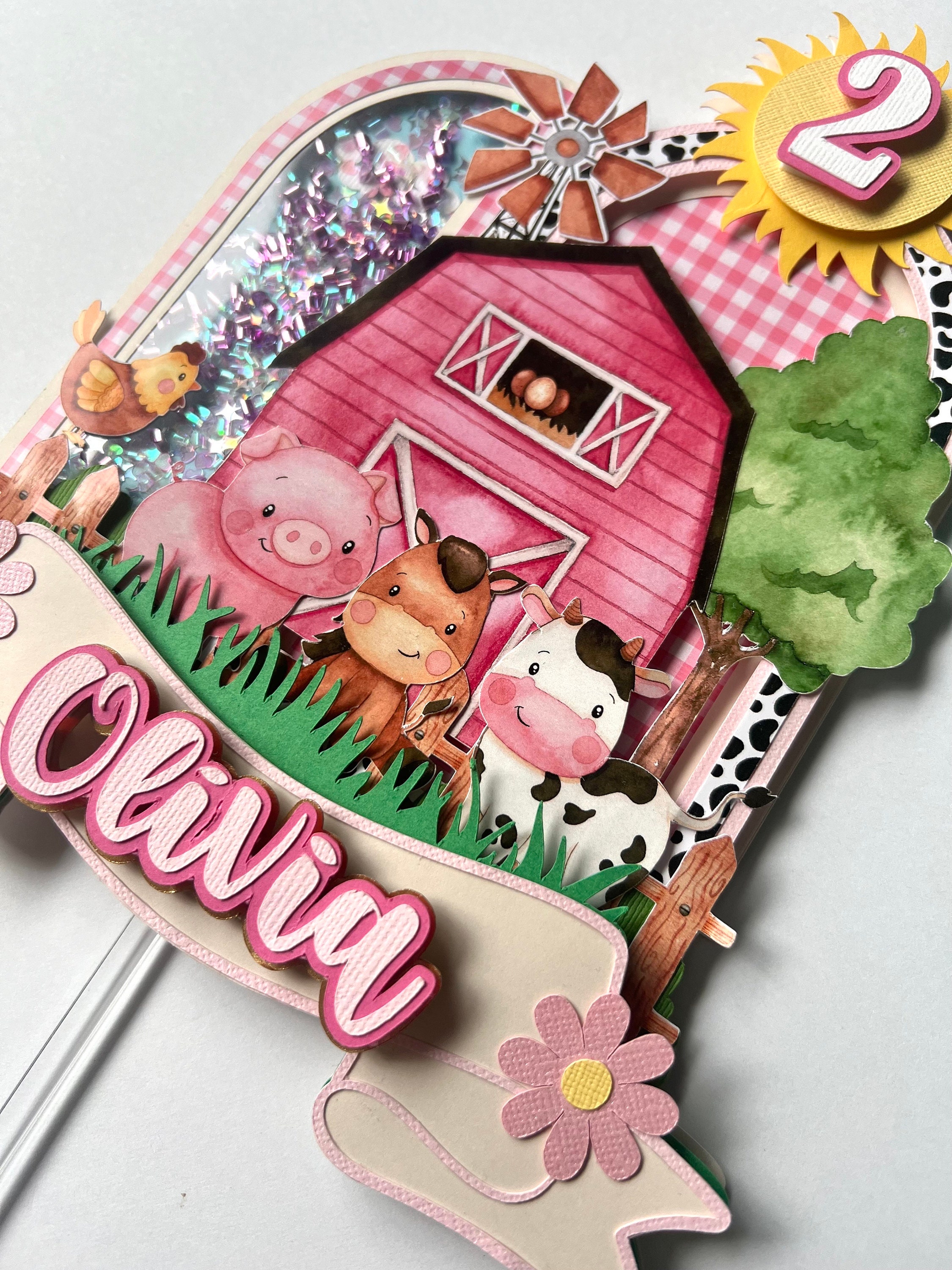 Farm Cake Topper, Cute Farm Cake Topper, Pink Farm Cake Topper, Farm ...