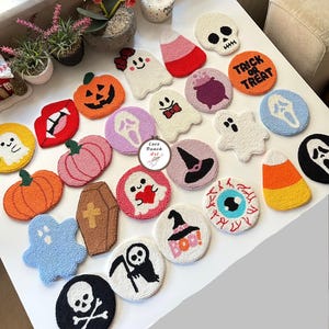 Punch Needle Halloween Mug Rug, Perfect Cute Ghost Drink Coaster, Handmade Holiday Gifts, Halloween Coaster Gift, Spooky Season Coasters