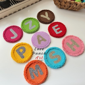 Personalized Letter Punch Needle Coaster Mug Rug, Modern Handmade Initial Design, Y2K Unique Aesthetic Home Decor With Names