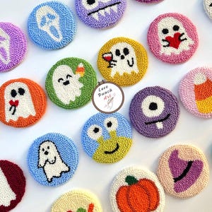 Set of 2 Halloween Punch Needle Car Coaster, Halloween Handmade Mug Rug Gifts, Adorable Accessories, Spooken Season Cute Funny Charm Gift