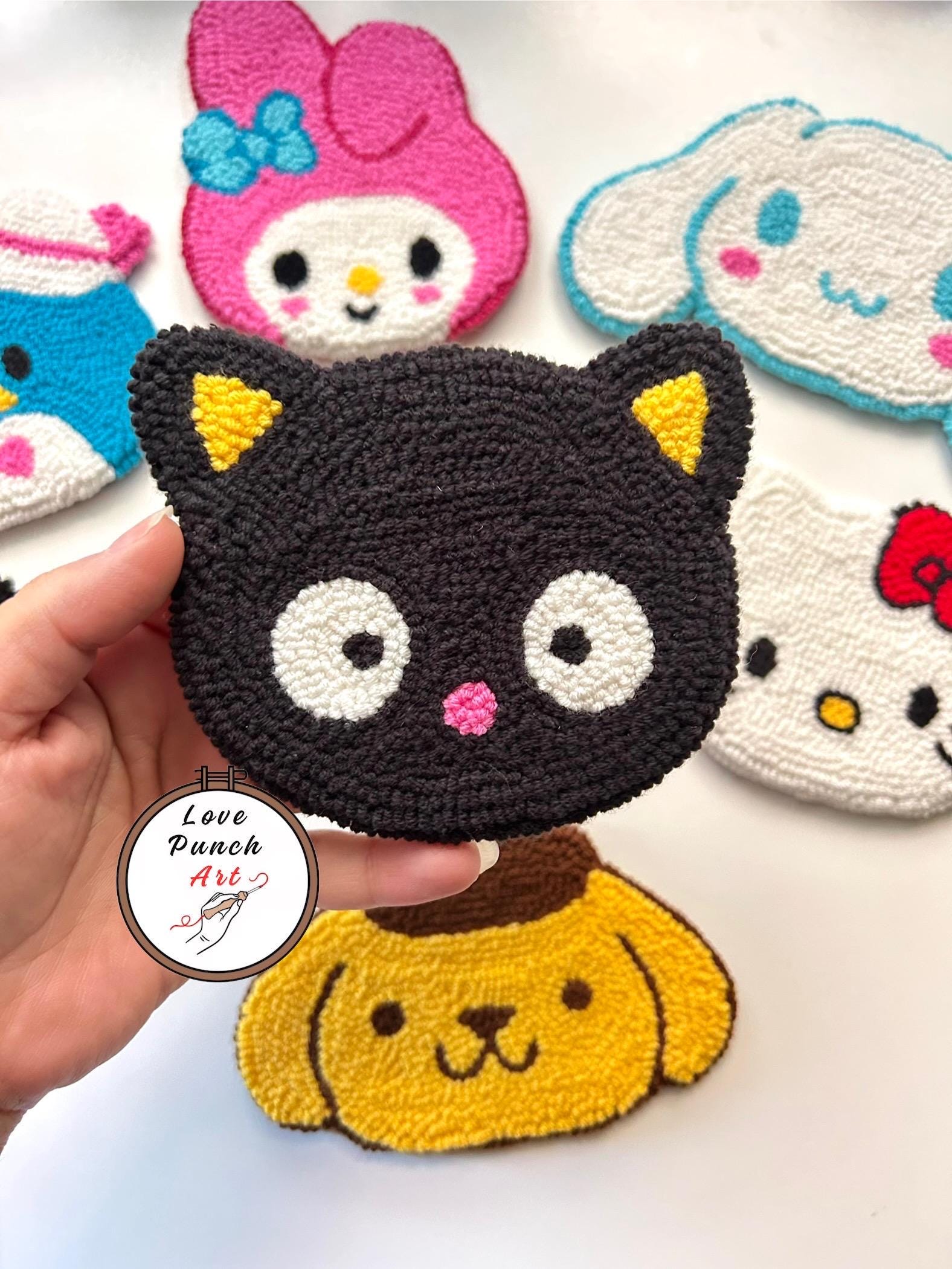 Sanrio Punch Needle Coaster, Handmade Kuromi Drink Mug Rug, Kawaii