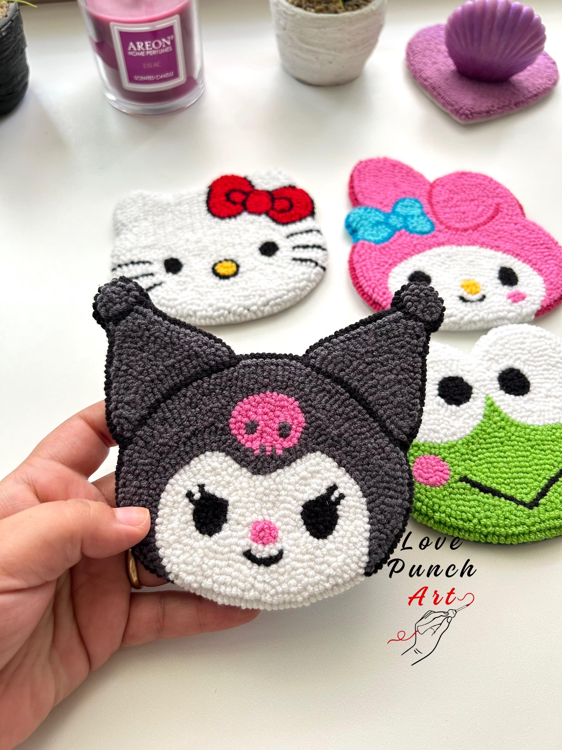 Sanrio Punch Needle Coaster, Handmade Kuromi Drink Mug Rug, Kawaii