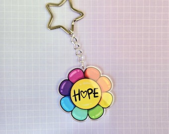Milieuvriendelijke dubbelzijdige acrylsleutelhanger van 2 inch 2" - Hope Flower