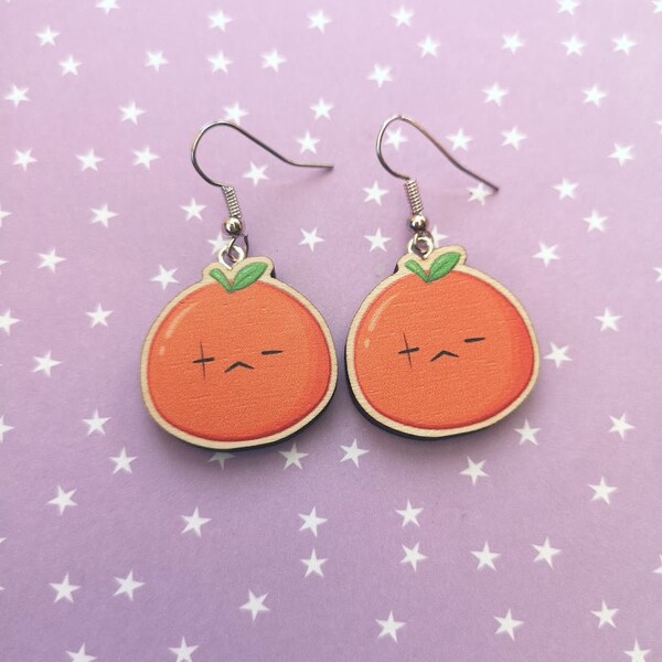 Eco Friendly Birch Wood 1" Inch Dangle Earrings - Daechwita Tangerine Yoongi Suga Agust D