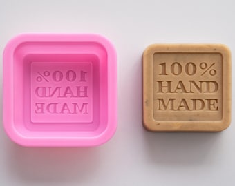 Silikonform „100% Handmade“, elegante Seifenform mit schlichtem Schriftmotiv, DIY Olivenölseife, Hand Made Naturseife, Handgemachte Kosmetik