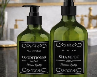 6er Set schwarze Apotheken-Etiketten | Badezimmer Aufkleber | Shampoo Conditioner Seife | Minimalistisches Bad | 7,3 × 7,3 cm