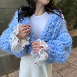 O Project カーディガン chunky knitted cardigan MEROKEETY Women's 2025 Open Front Chunky Cardigans Lantern