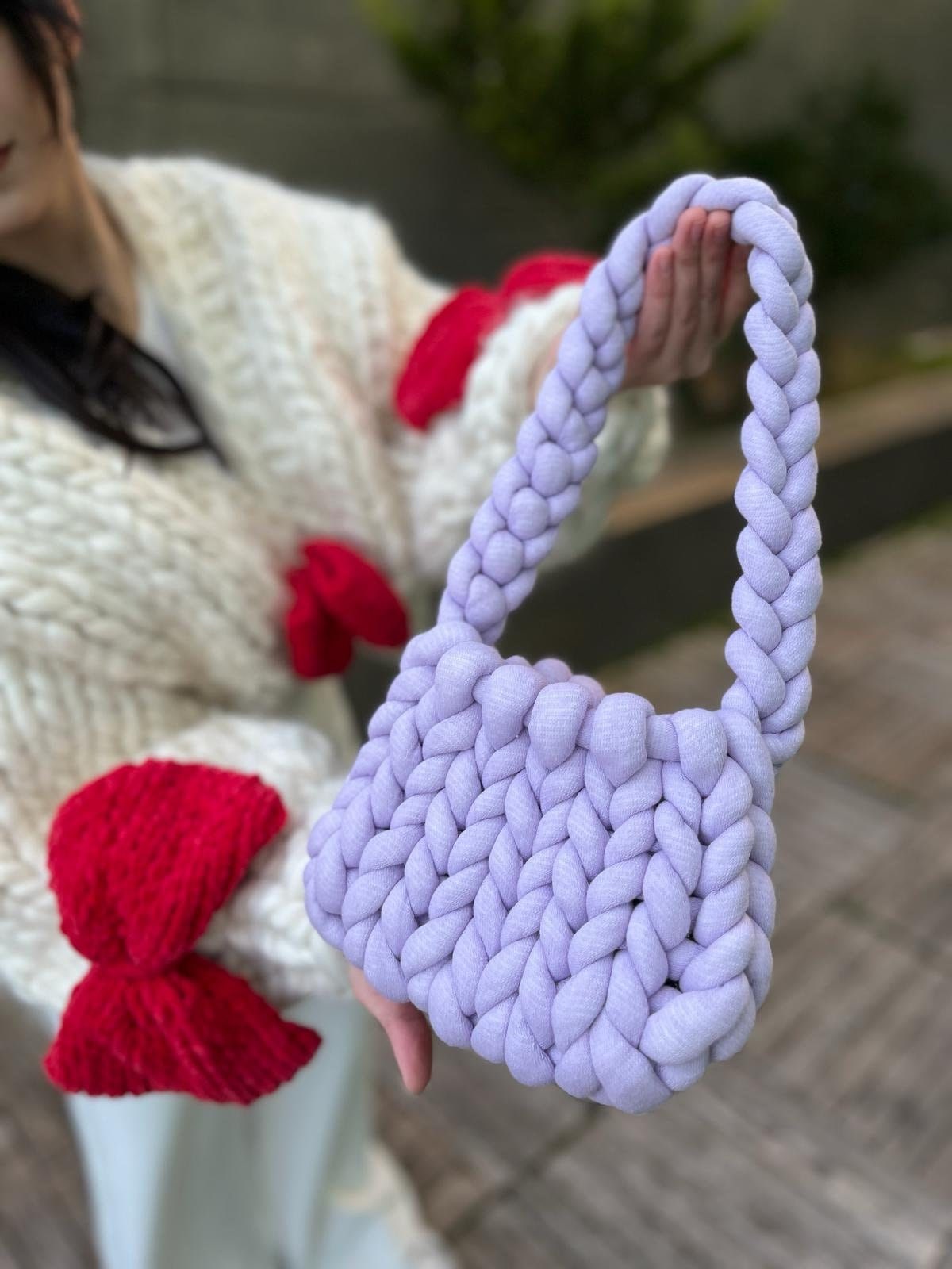 Chunky Cotton Bag I Handmade Chunky Knit Bag I Big Chunky Yarn Knit Hand Bag I Crochet Bag I Handmade I Hand Knitted Handbag I Gift For Her