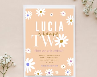 Digital Invitation Pastel Daisy Flower Second Birthday, Turning Two Birthday Invitation, Turning Two Daisy Theme Birthday