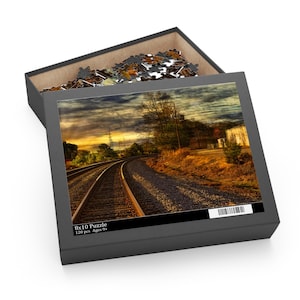Golden Hour Railroad Tracks Jigsaw Puzzle: Autumn Landscape (120, 252, 500-Piece) Made in USA