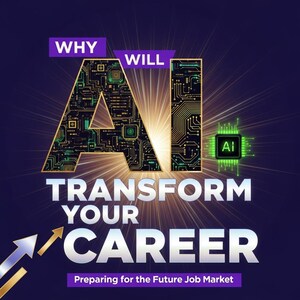 May include: A digital graphic with the words "WHY WILL AI TRANSFORM YOUR CAREER" in white and silver text. The letter "A" is designed with circuit board patterns. The image also includes the text "Preparing for the Future Job Market".