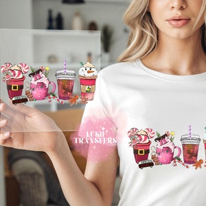 Bereit zum Pressen Transfer, Mickey Candy Cane Latte, Weihnachtskaffee, Urlaub Mickey, Pfefferminzkaffee Transfer, Iced Christmas Latte