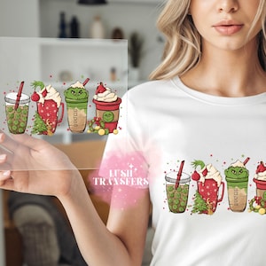 Bereit zum Pressen von Grinch Latte, Heat Transfer für Weihnachten, Weihnachtstag Shirt Design, Heat Press to Shirt, niedlicher Grinch Pfefferminzkaffee