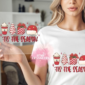 Bereit, HTV Transfer zu drücken, Tis The Season Christmas Heat Press Transfer, Weihnachtsgeschenke & Weihnachtsmütze Design, Pfefferminz Mokka Latte