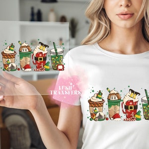 Bereit zum Pressen HTV Transfer, Weihnachtsdesign, Elfenkaffee Transfer, Peppermint Iced Latte, Hot Peel Weihnachtskaffee Transferpresse