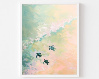 Sea Turtle Painting: Tropical Beach House Art Print (Digital Download)