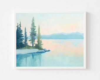 Pastel Lake Tahoe Print: Colorful Mountain Landscape (Digital Download)