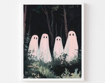 Pink Ghosts Print | Spooky Halloween Wall Art (Digital Download)