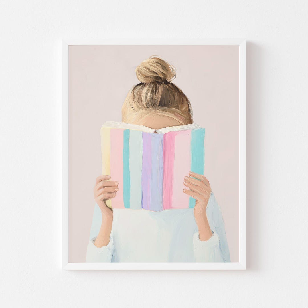 Female Reading Pastel Books Portrait Art Print