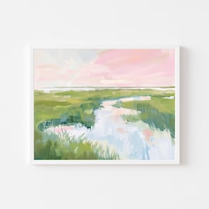 Akwarela „Pastel Marsh Sunset”: Sztuka nadmorskiego krajobrazu (pobranie cyfrowe)