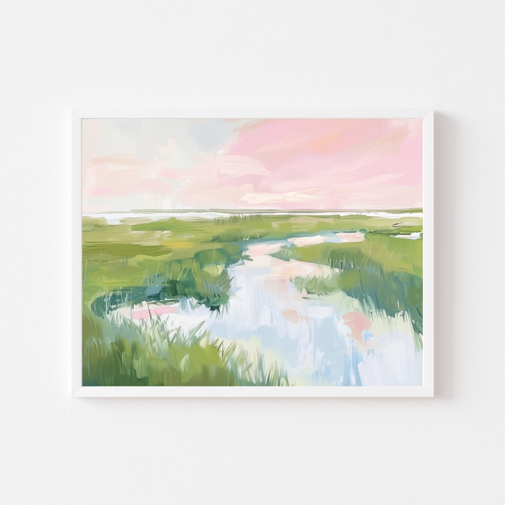 Pastel Marsh Sunset Landscape Painting | Carolina Lowcountry Coastal Watercolor Wall Art Print | Pink Beach House Printable Digital Download