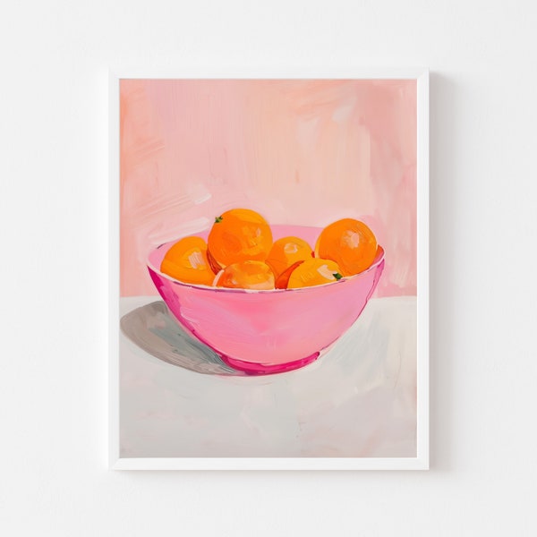 Colorful Oranges Painting | Kitchen Food Art Print | Summer Citrus Digital Download | Pink Dining Room Printable | Pastel Fruit Wall Decor