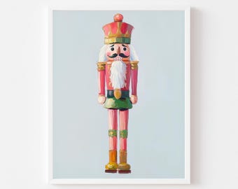 Pink and Green Nutcracker Christmas Art Print : Whimsical Holiday Wall Decor (Printable Digital Download)