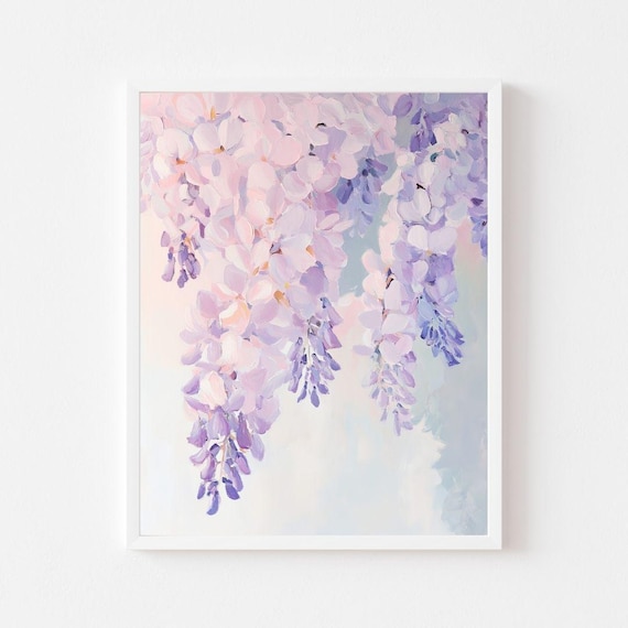 藤の花の絵画｜紫色の花の壁アート、ヴィンテージスタイル（デジタル