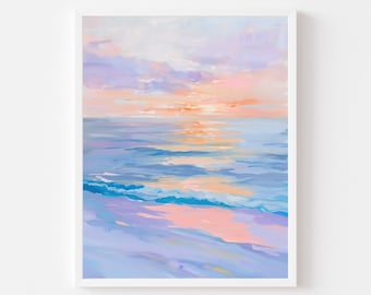 Pastel Seascape Painting: Girly Coastal Sunset Art (Digital Download)