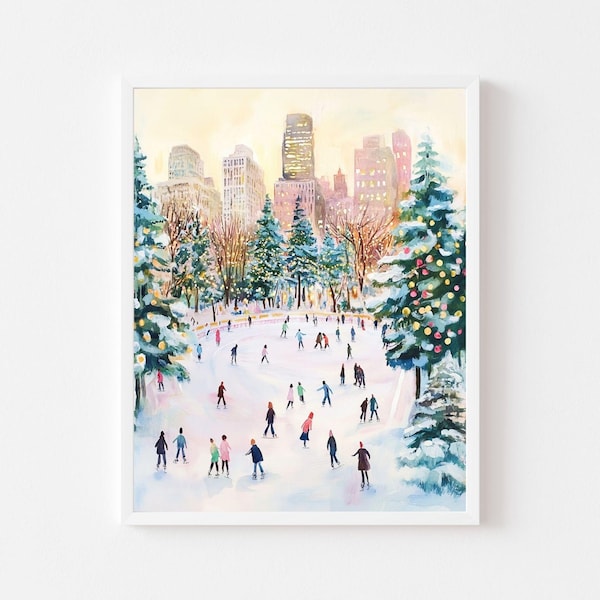 NYC Ice Skating Print: Central Park Wollman Rink Holiday Art (Digital Download)