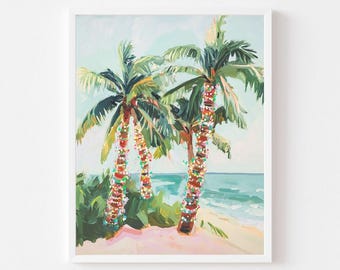 Schilderij kerstpalmen: kustvakantiekunst (digitale download)